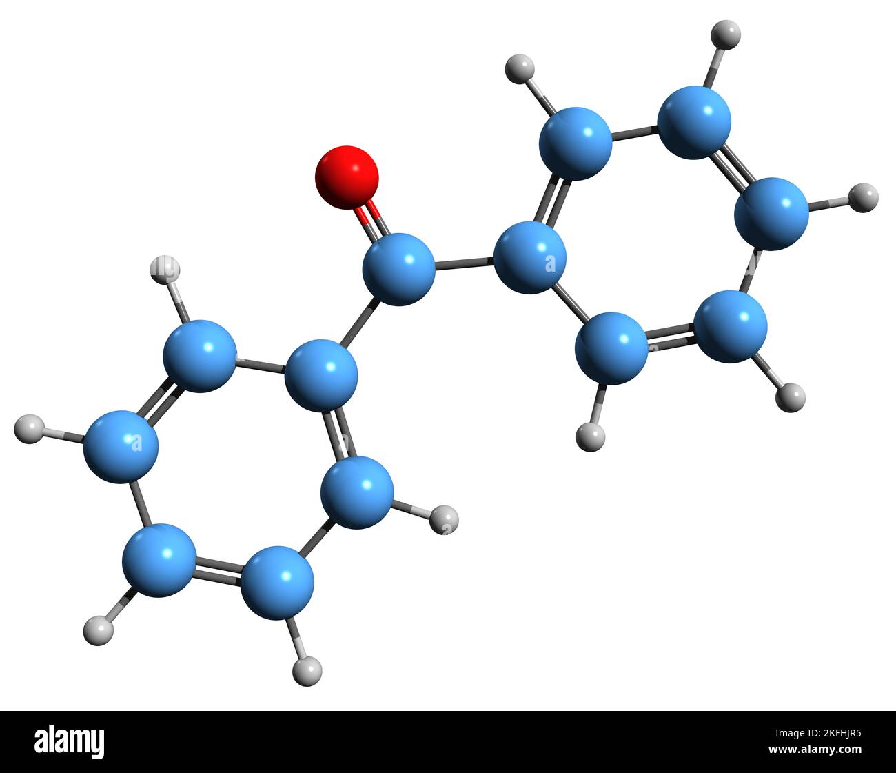 3D immagine del benzofenone formula scheletrica - struttura chimica molecolare del difenil chetone isolato su sfondo bianco Foto Stock