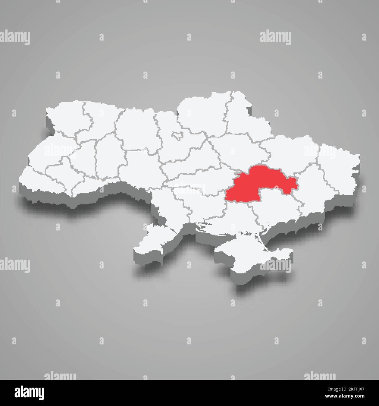 Dnipropetrovsk Oblast. Posizione della regione all'interno dell'Ucraina mappa isometrica 3D Illustrazione Vettoriale