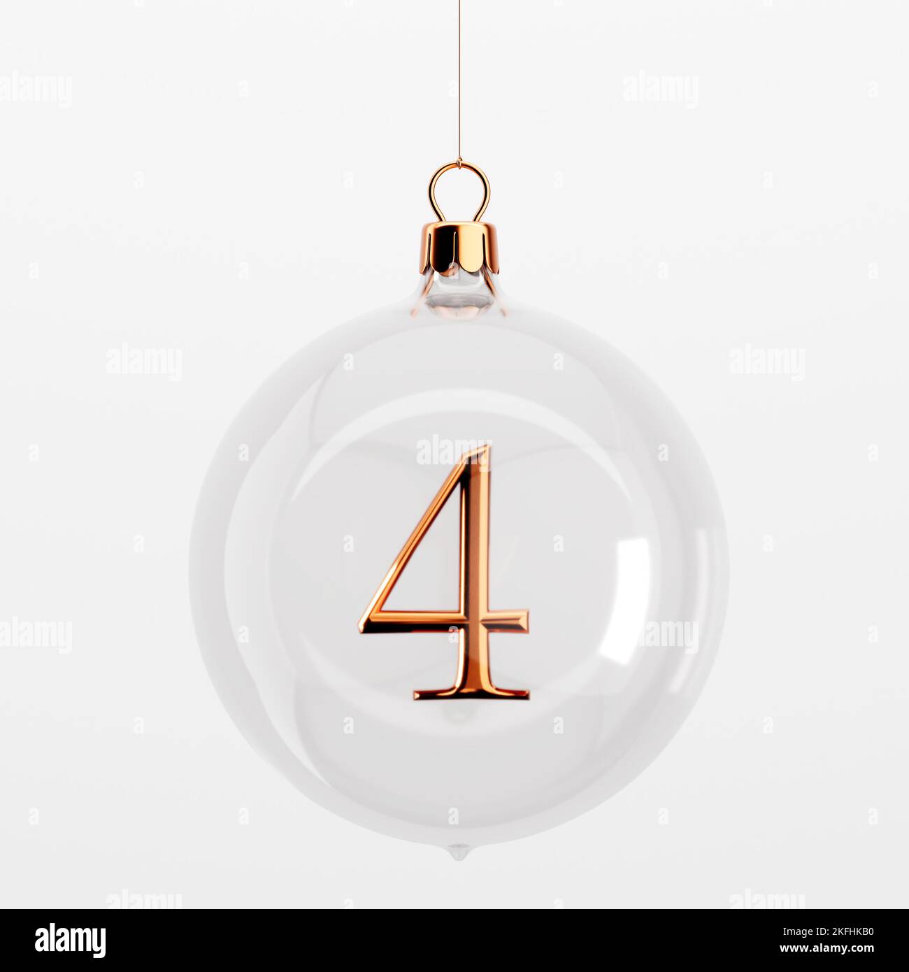 Vetro festivo natale appendere baubles. Con numero oro 4. Rendering 3D Foto Stock