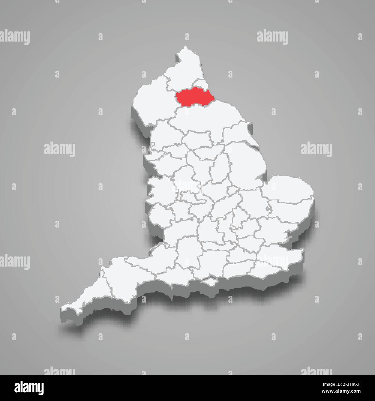 Località della contea di Durham all'interno della mappa isometrica inglese 3D Illustrazione Vettoriale