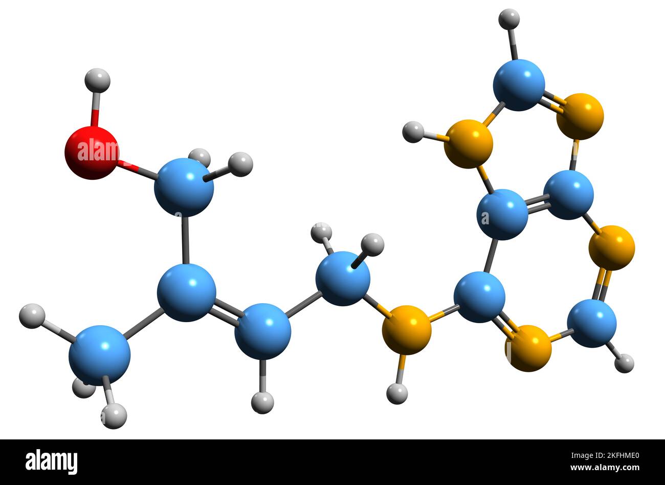 3D immagine di Zeatin formula scheletrica - struttura chimica molecolare di citochina isolata su sfondo bianco Foto Stock