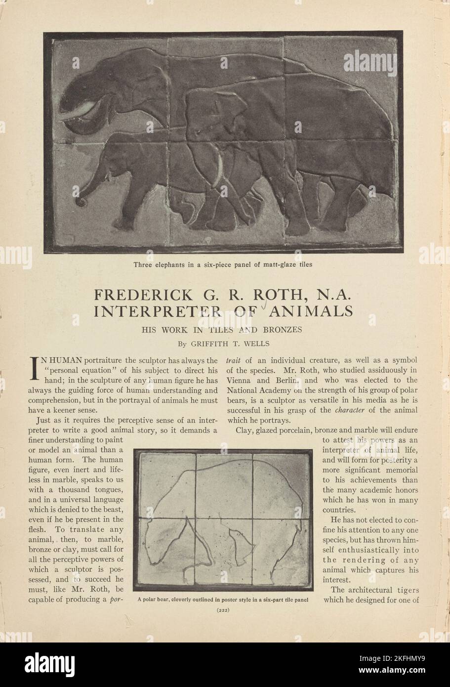 Tre elefanti in un pannello a sei pezzi di piastrelle opache; Un orso polare, sapientemente delineato in stile poster in un pannello a sei parti, vol. 2, n. 6, pag. 222, c1912-04. [Editore: Adam Bunge; luogo: New York] titolo(i) aggiuntivo: Frederick G. R. Roth - interprete di animali Foto Stock