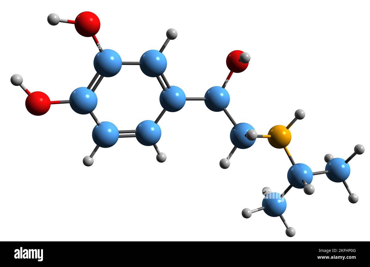 3D immagine di isoprenalina formula scheletrica - struttura chimica molecolare del farmaco bradicardia isolato su sfondo bianco Foto Stock