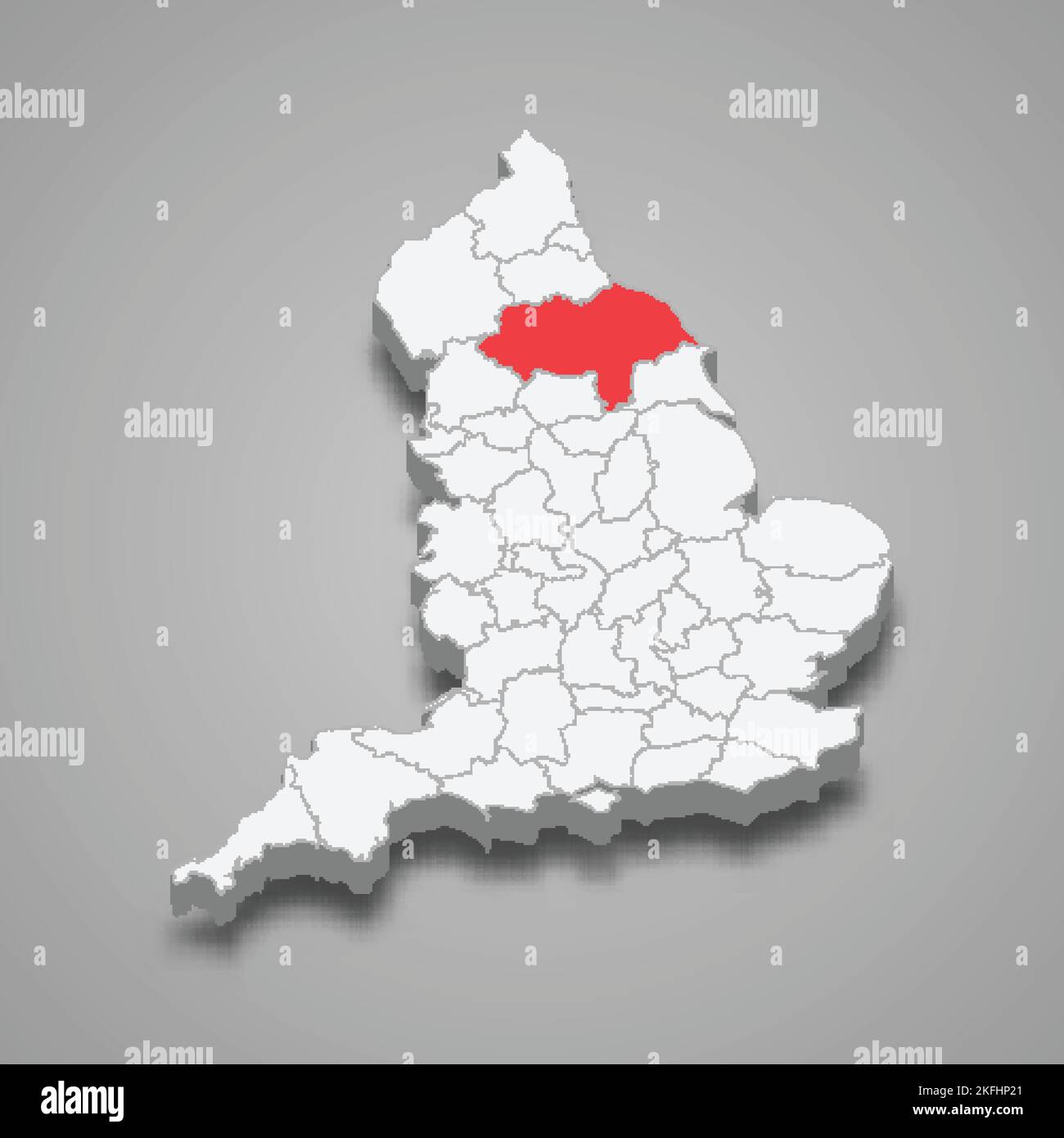 Regione del North Yorkshire posizione all'interno della mappa isometrica dell'Inghilterra 3D Illustrazione Vettoriale