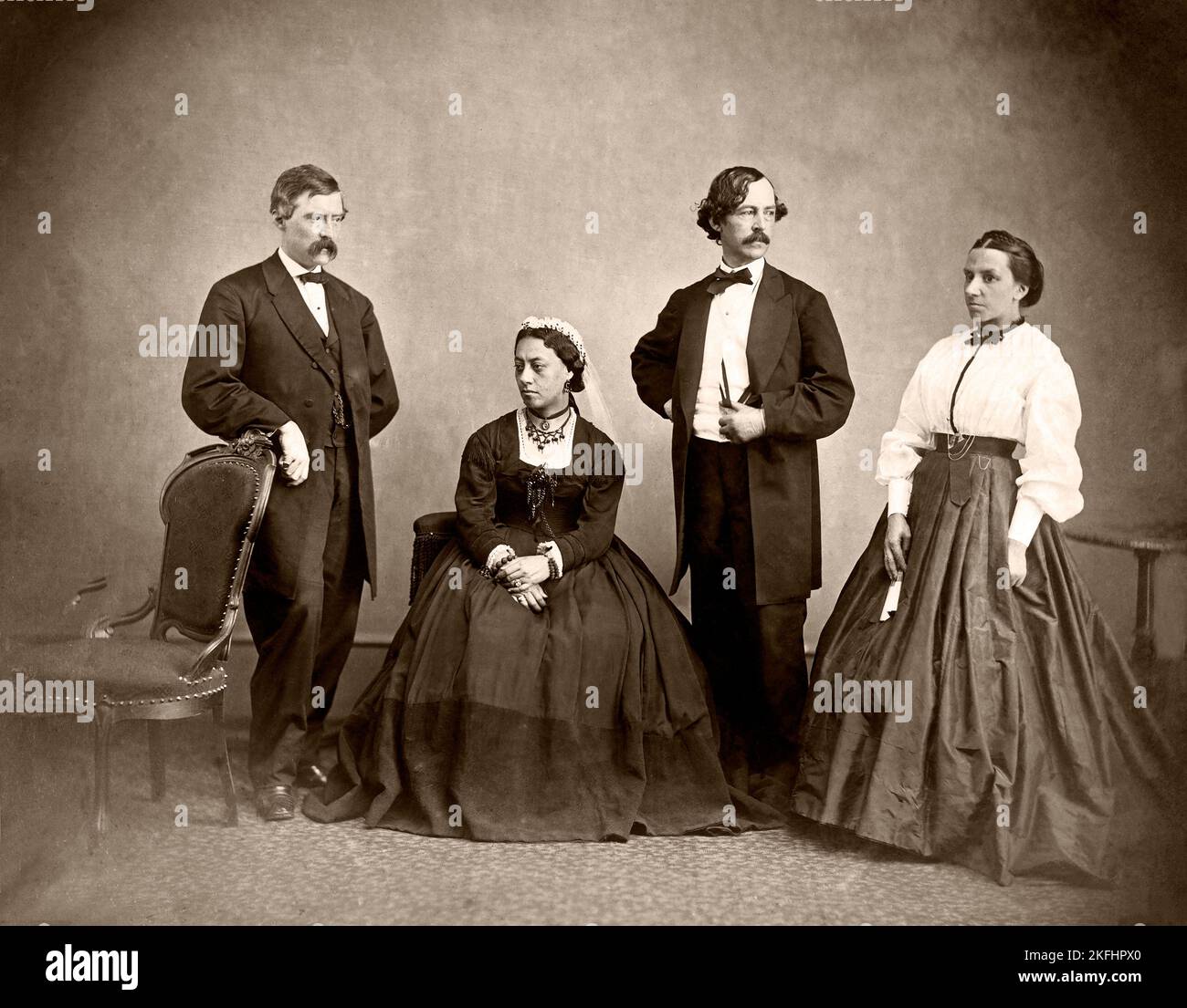 Regina Emma delle Hawaii e il suo entourage - foto di Alexander Gardner nel 1865 Foto Stock