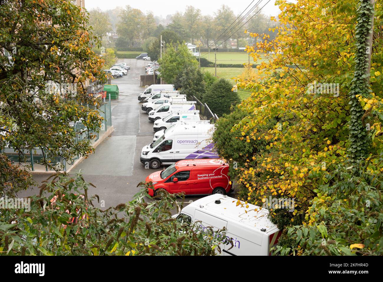 Shrewsbury Shropshire regno unito 20, ottobre 2022 Shrewsbury Shropshire regno unito 20, ottobre 2022 i furgoni openreach sono parcheggiati durante il recente st Foto Stock