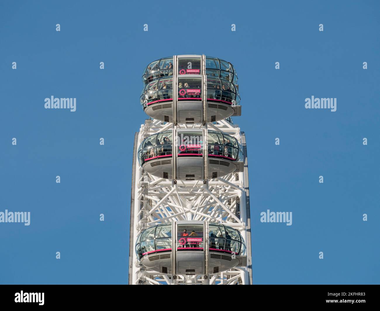 Vista ravvicinata dei pod passeggeri sul London Eye, Londra, Regno Unito. Foto Stock