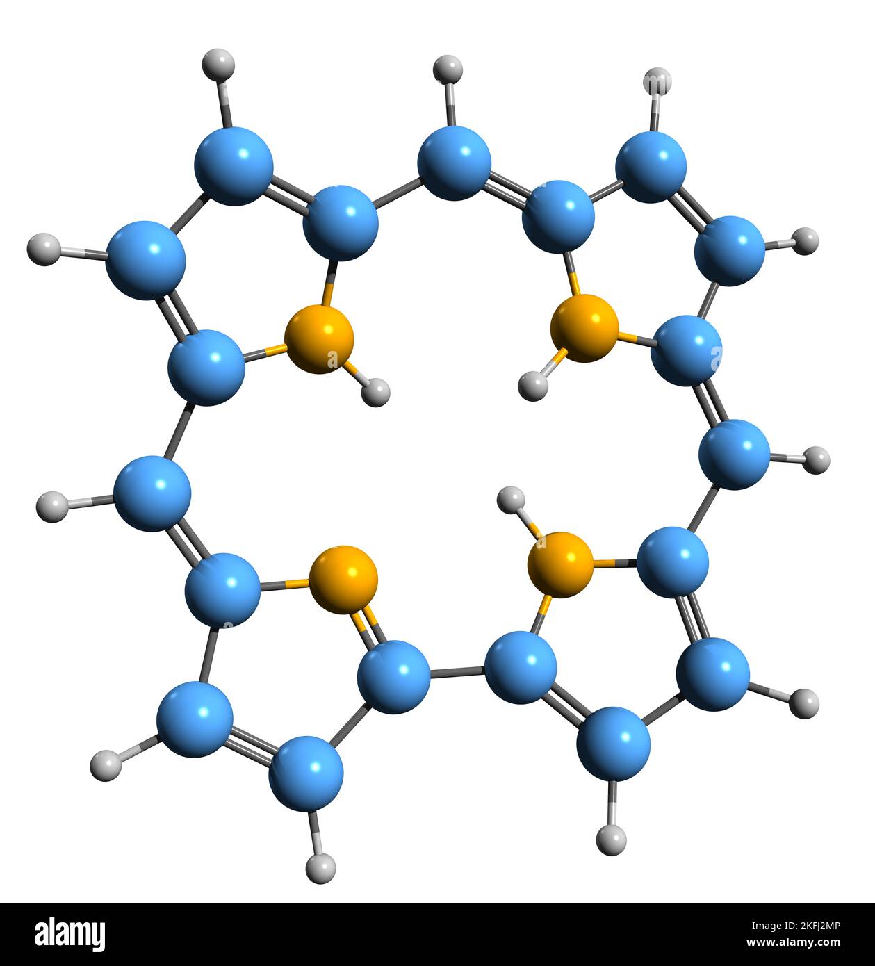 3D immagine di Corrole formula scheletrica - struttura chimica molecolare del tetrapirrolo aromatico isolato su sfondo bianco Foto Stock