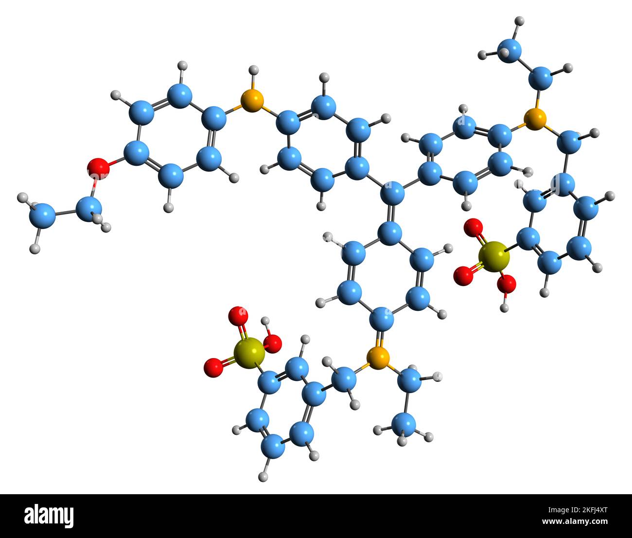 3D immagine di Coomassie Brilliant Blue formula scheletrica - struttura chimica molecolare di Acid Blue 83 isolato su sfondo bianco Foto Stock