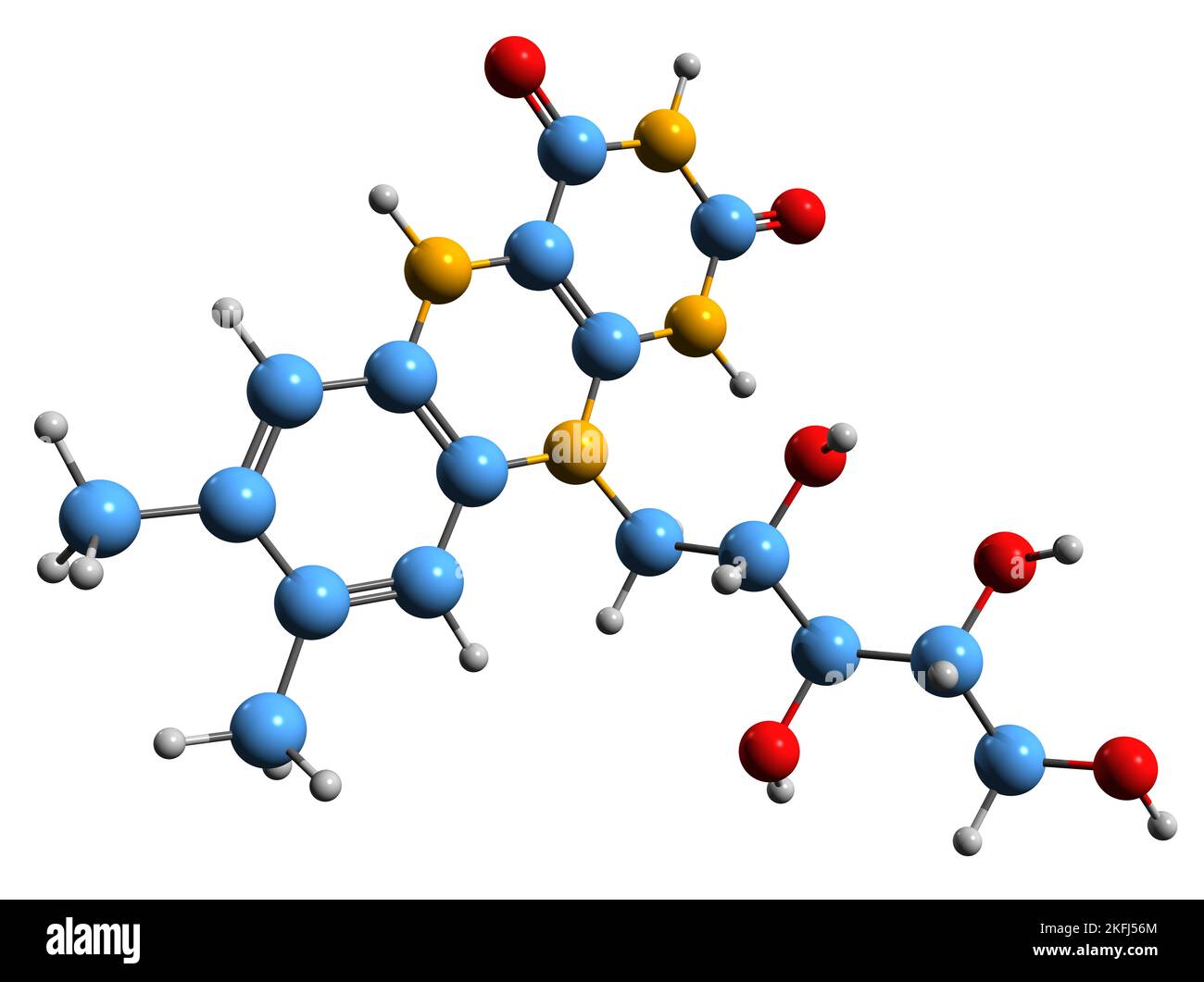 3D immagine di Leucoriboflavin formula scheletrica - struttura chimica molecolare dell'integratore dietetico isolato su sfondo bianco Foto Stock