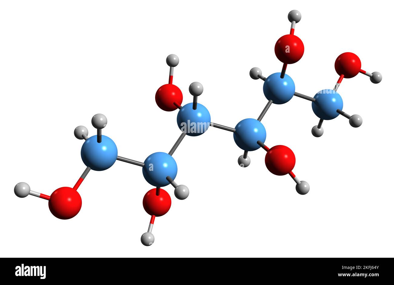 3D immagine di mannitolo formula scheletrica - struttura chimica molecolare dello zucchero di manna dolcificante isolato su sfondo bianco Foto Stock