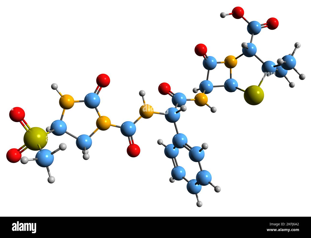 3D immagine di Mezlocillin formula scheletrica - struttura chimica molecolare di antibiotico penicillina isolato su sfondo bianco Foto Stock