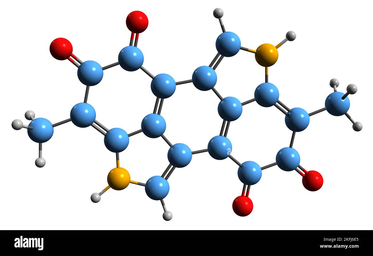 3D immagine della formula scheletrica della melanina - struttura chimica molecolare del pigmento naturale isolato su sfondo bianco Foto Stock