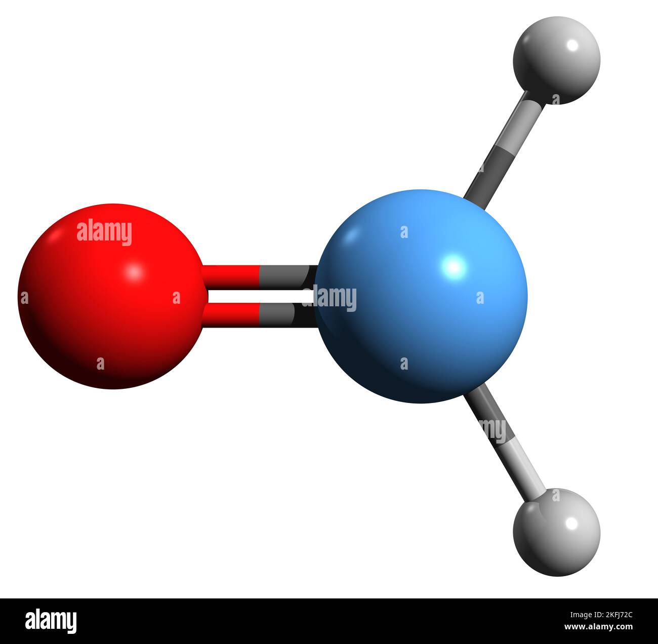 3D immagine della formaldeide formula scheletrica - struttura chimica molecolare della metilaldeide isolata su sfondo bianco Foto Stock