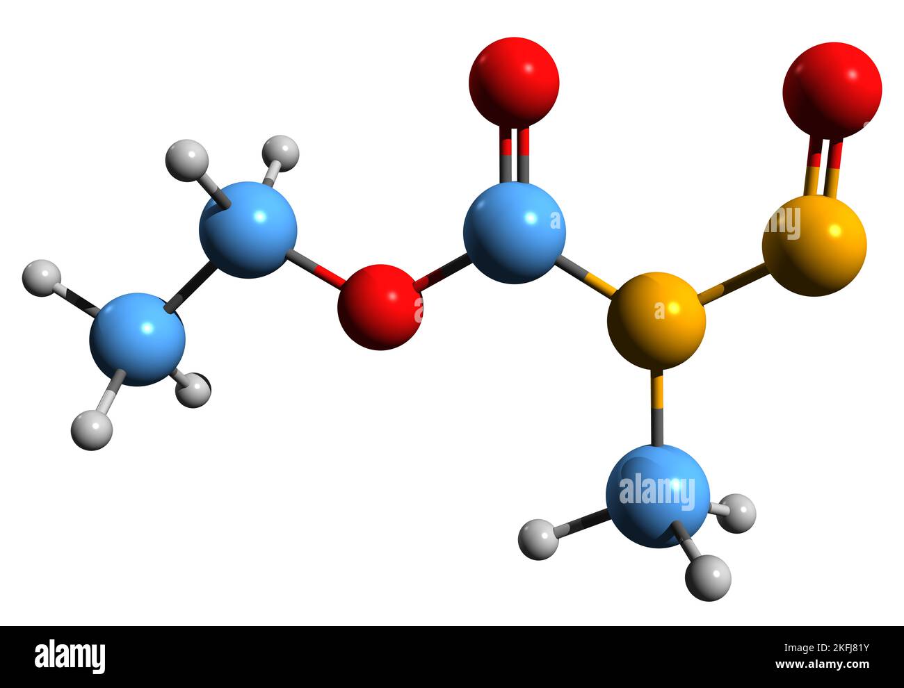 3D immagine della formula scheletrica di nitrosometiluretano - struttura chimica molecolare del metilnitrosuretano isolato su sfondo bianco Foto Stock