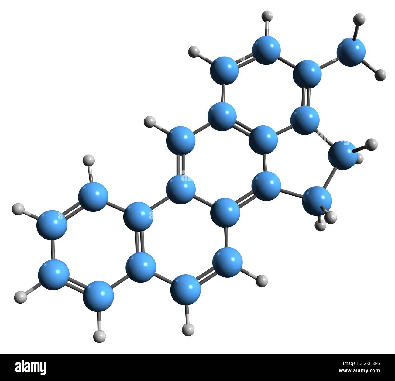 3D immagine di metilcolanthrene formula scheletrica - struttura chimica molecolare di idrocarburo aromatico policiclico altamente cancerogeno isolato su wh Foto Stock