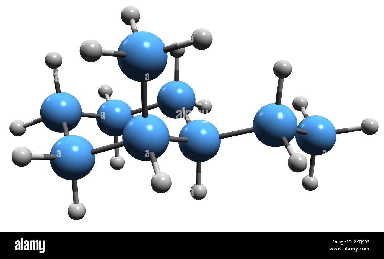 3D immagine di etilmetilcicloesano formula scheletrica - struttura chimica molecolare di isolato su sfondo bianco Foto Stock