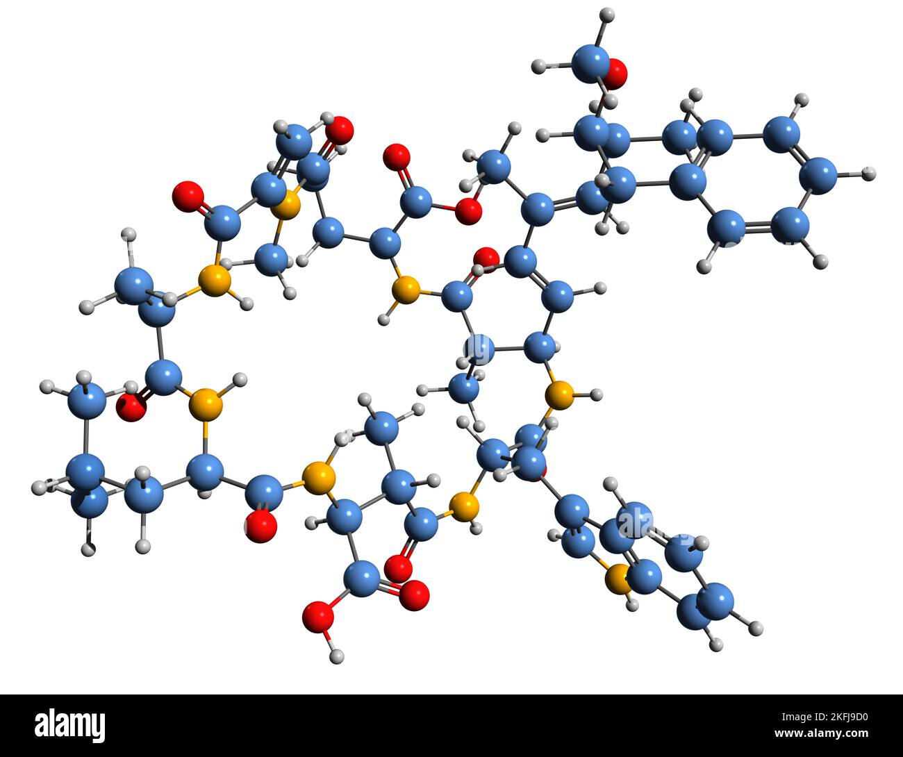 3D immagine di Microcystin LW formula scheletrica - struttura chimica molecolare della tossina cianoginosina LW isolata su sfondo bianco Foto Stock