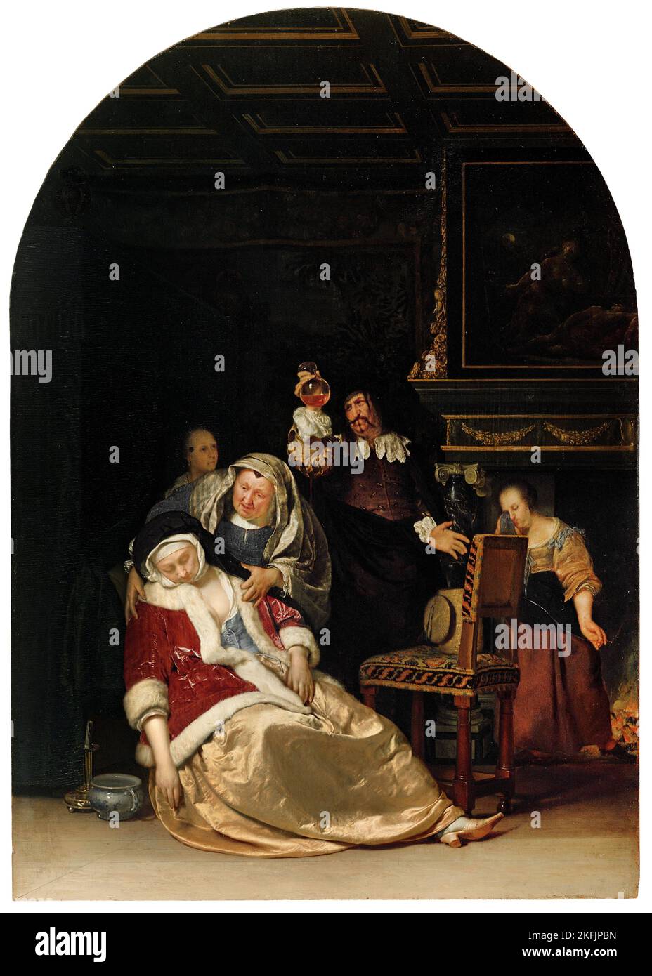 Frans van Mieris il Vecchio; Visita del Dottore; 1667; olio su tavola; Museo Nazionale Brukenthal, Sibiu, Romania. Foto Stock