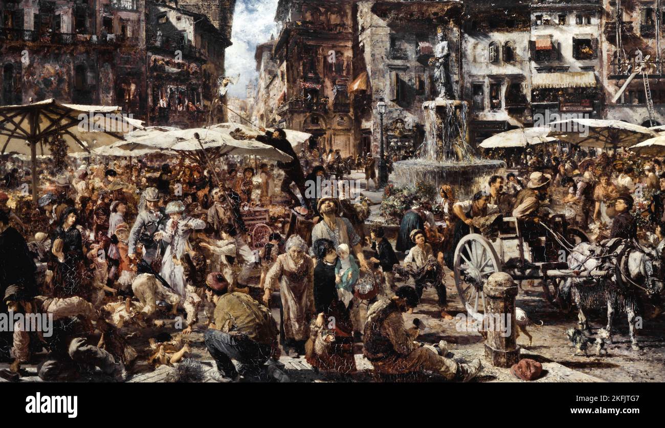 Adolph von Menzel; mercato di Verona; 1884; olio su tela; Galerie Neue Meister, Dresda, Germania. Foto Stock