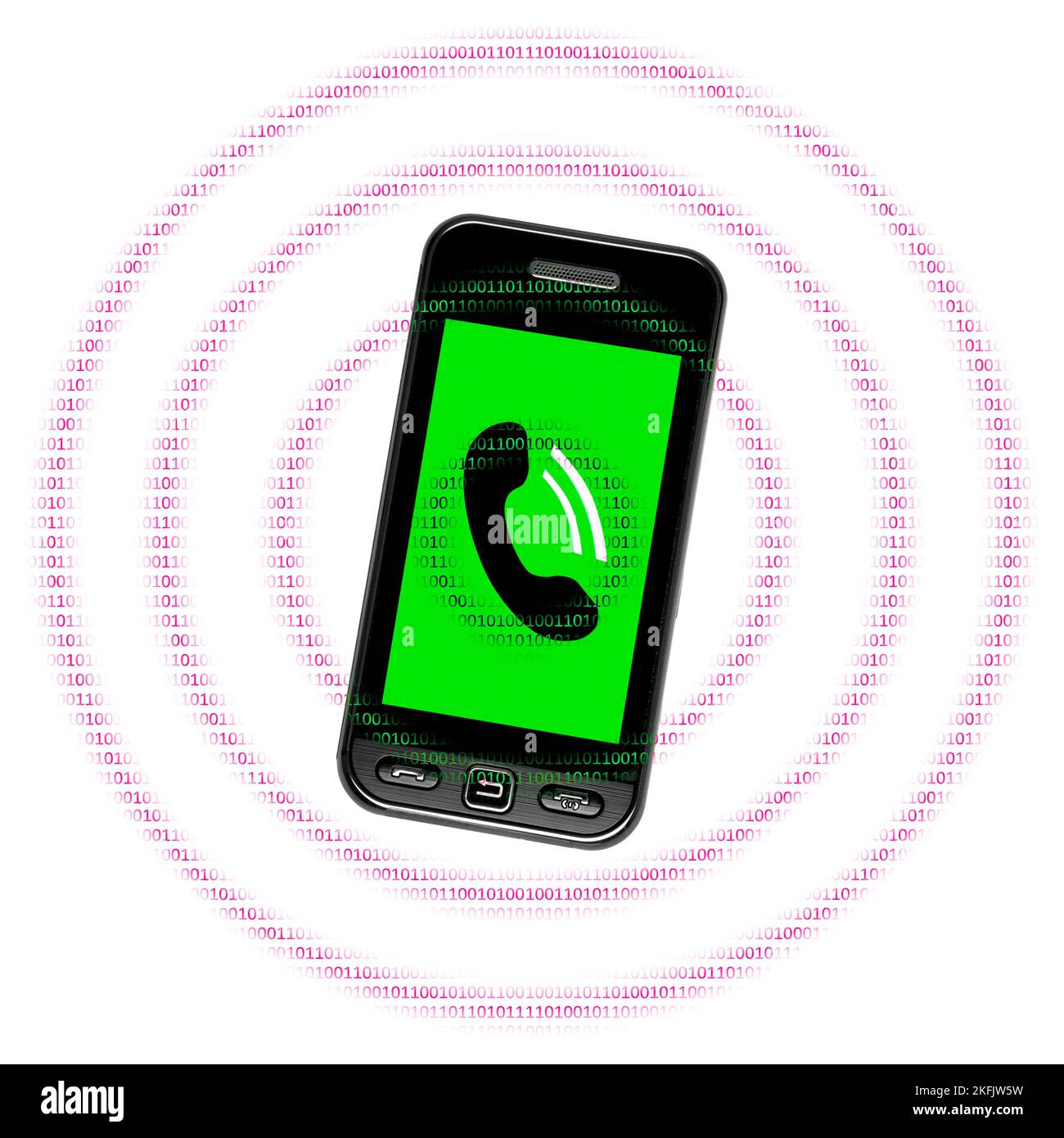 Telefono cellulare e dati binari, immagine concettuale Foto Stock