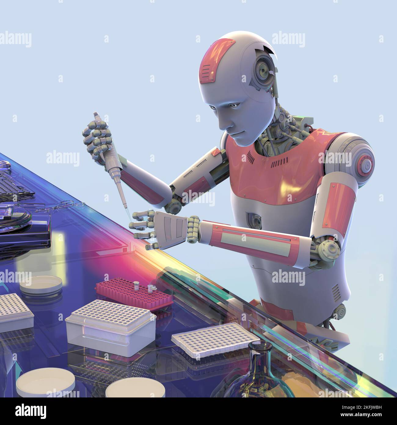 Robot umanoide che lavora in laboratorio, illustrazione concettuale Foto Stock