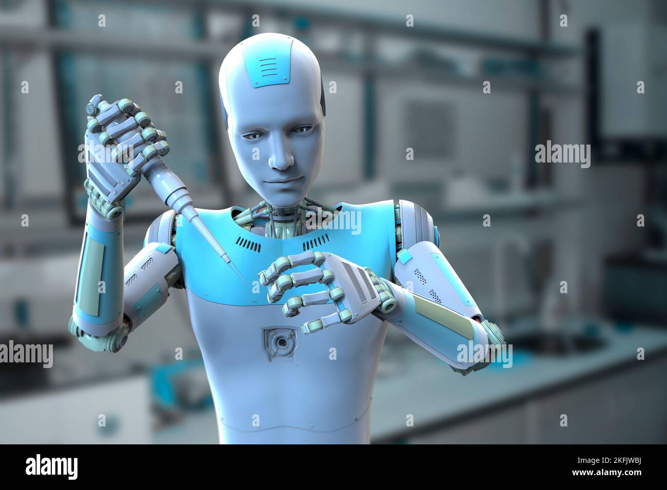Robot umanoide che lavora in laboratorio, illustrazione concettuale Foto Stock