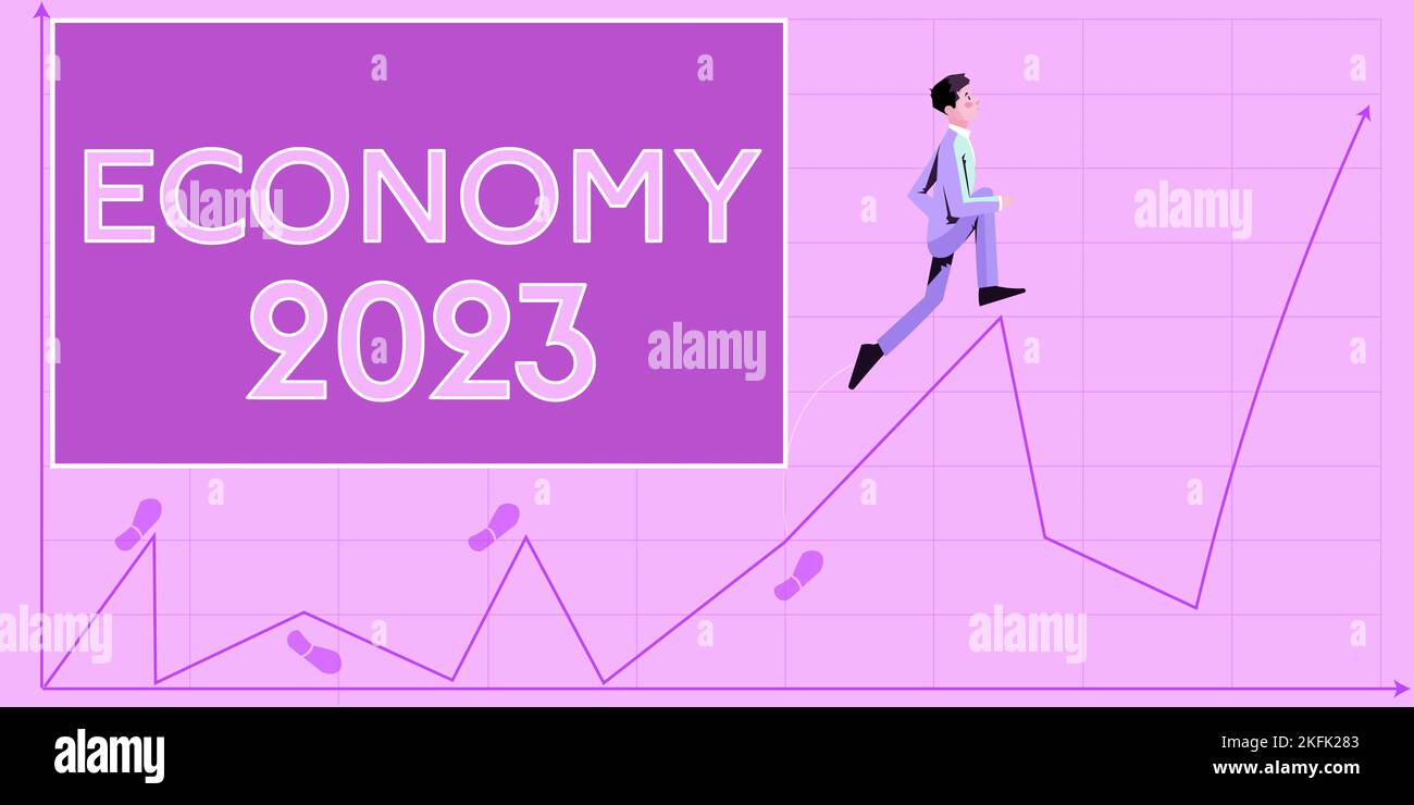 Scrittura a mano Economy 2023. Foto concettuale Stato della ricchezza e delle risorse di un paese nel prossimo anno Foto Stock