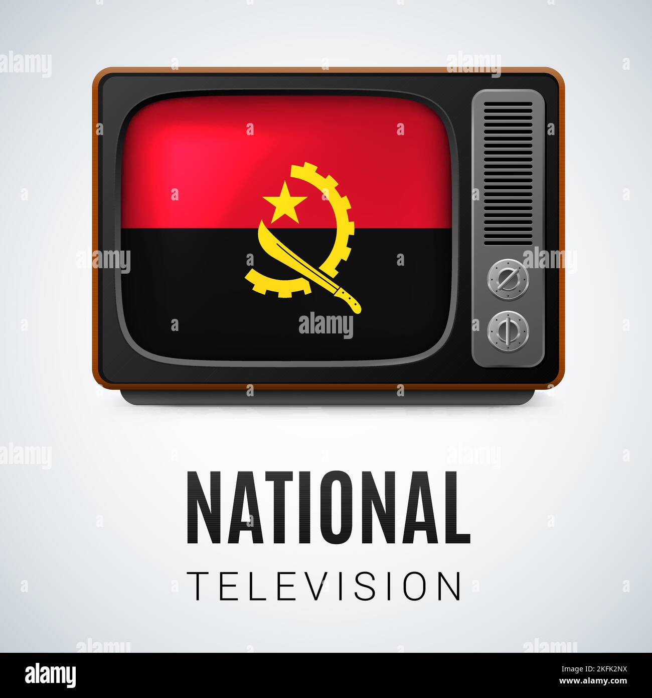 Vintage TV e bandiera di Angola come Symbol National Television. Ricevitore Tele con flag angolano Illustrazione Vettoriale