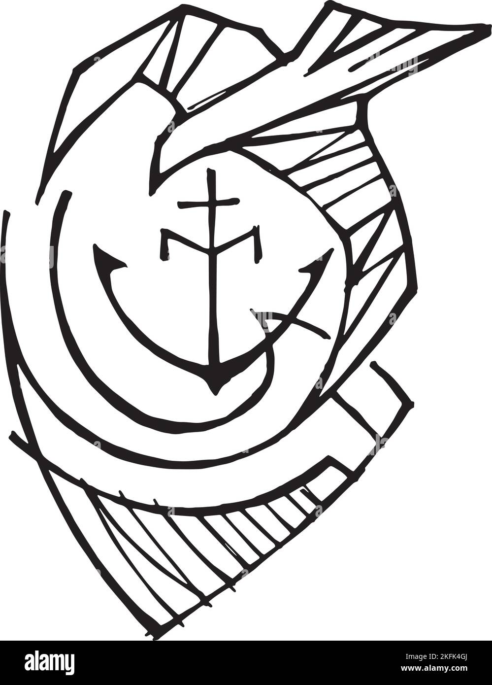Illustrazione vettoriale disegnata a mano o disegno di spirito santo e simbolo di ancoraggio Illustrazione Vettoriale