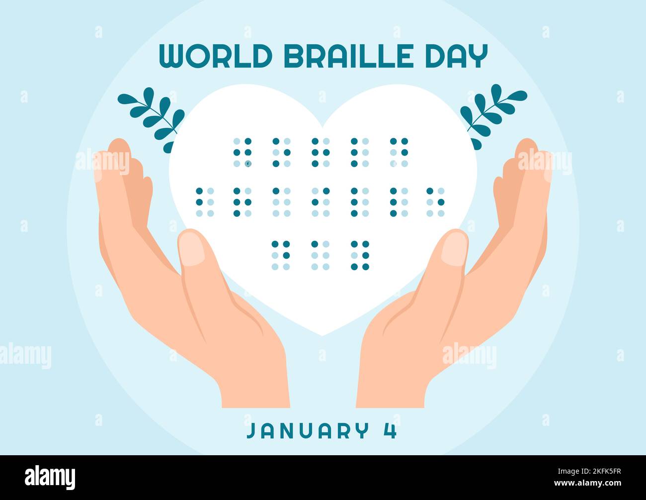 Giornata Mondiale del Braille il 4th gennaio con testo di Alphabet per i mezzi di comunicazione in Cartoon piano modelli disegnati a mano Illustrazione Illustrazione Vettoriale