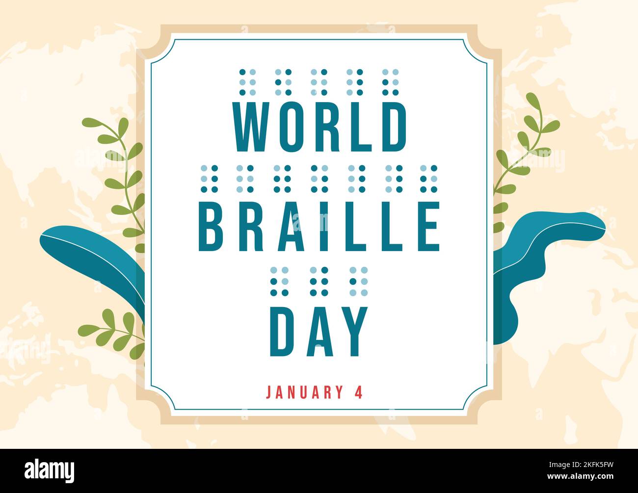 Giornata Mondiale del Braille il 4th gennaio con testo di Alphabet per i mezzi di comunicazione in Cartoon piano modelli disegnati a mano Illustrazione Illustrazione Vettoriale