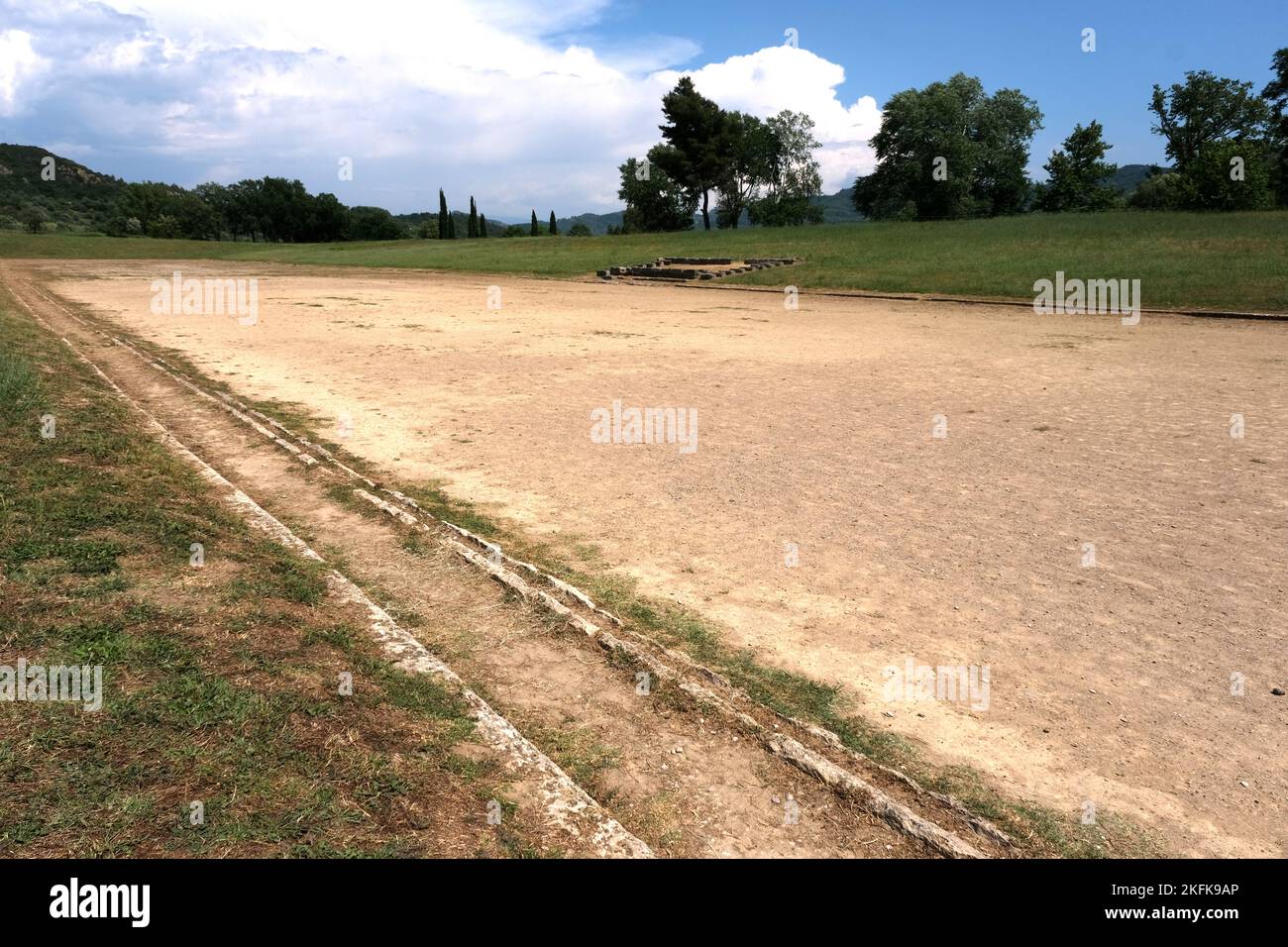 I resti dello stadio dell'Antica Olimpia in Grecia Foto Stock