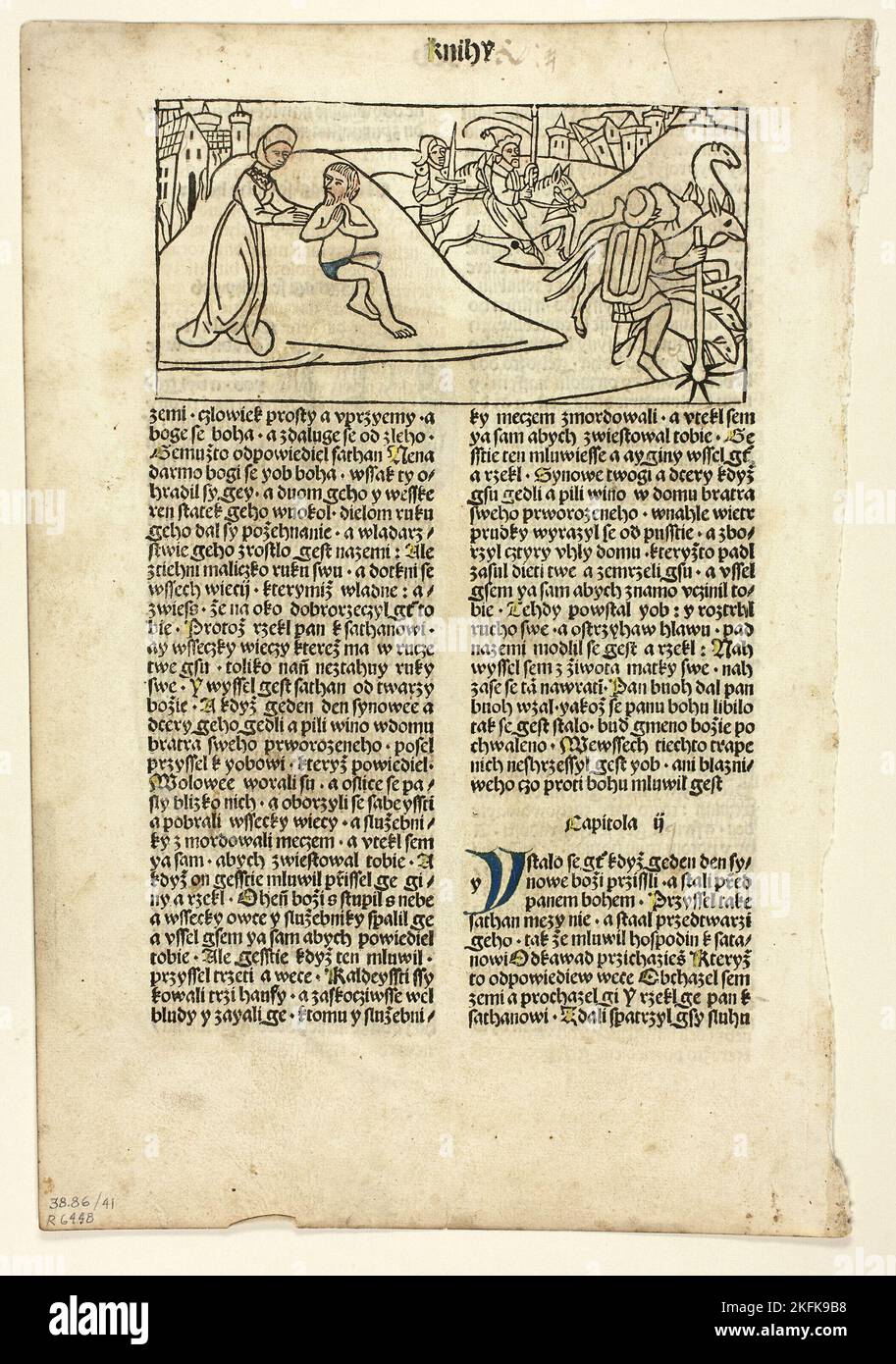 Libro di Giobbe da Biblia Bohemica (Bibbia Ceca), piastra 41 da tagli di legno da Libri del 15th ° secolo, 1489, portfolio assemblato 1929. Stampato e pubblicato da Martin de Tissnow, testo del portafoglio di Wilhelm Ludwig Schreiber. Foto Stock