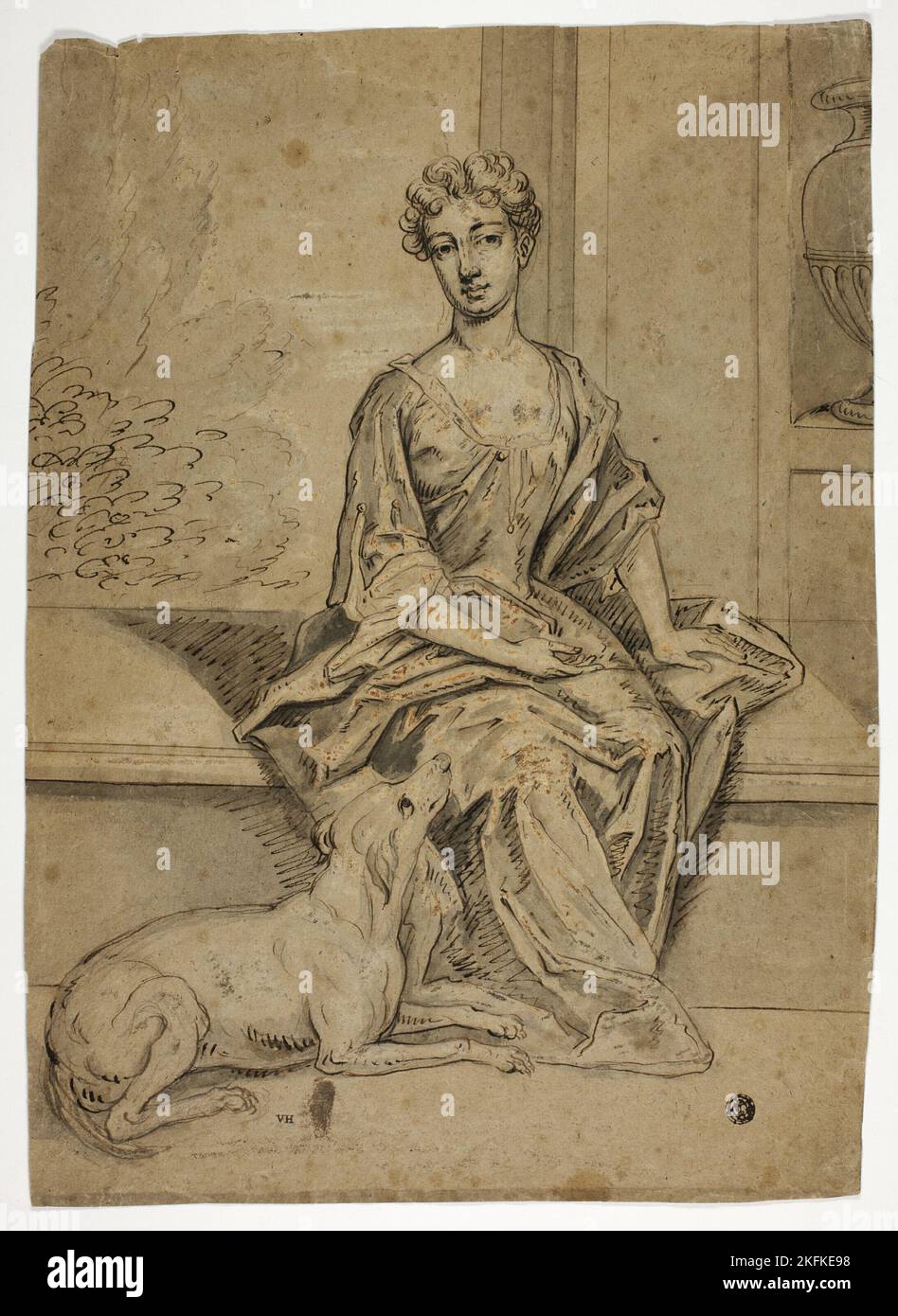 Ritratto di Dama di Corte con Mastiff, n.d. Foto Stock