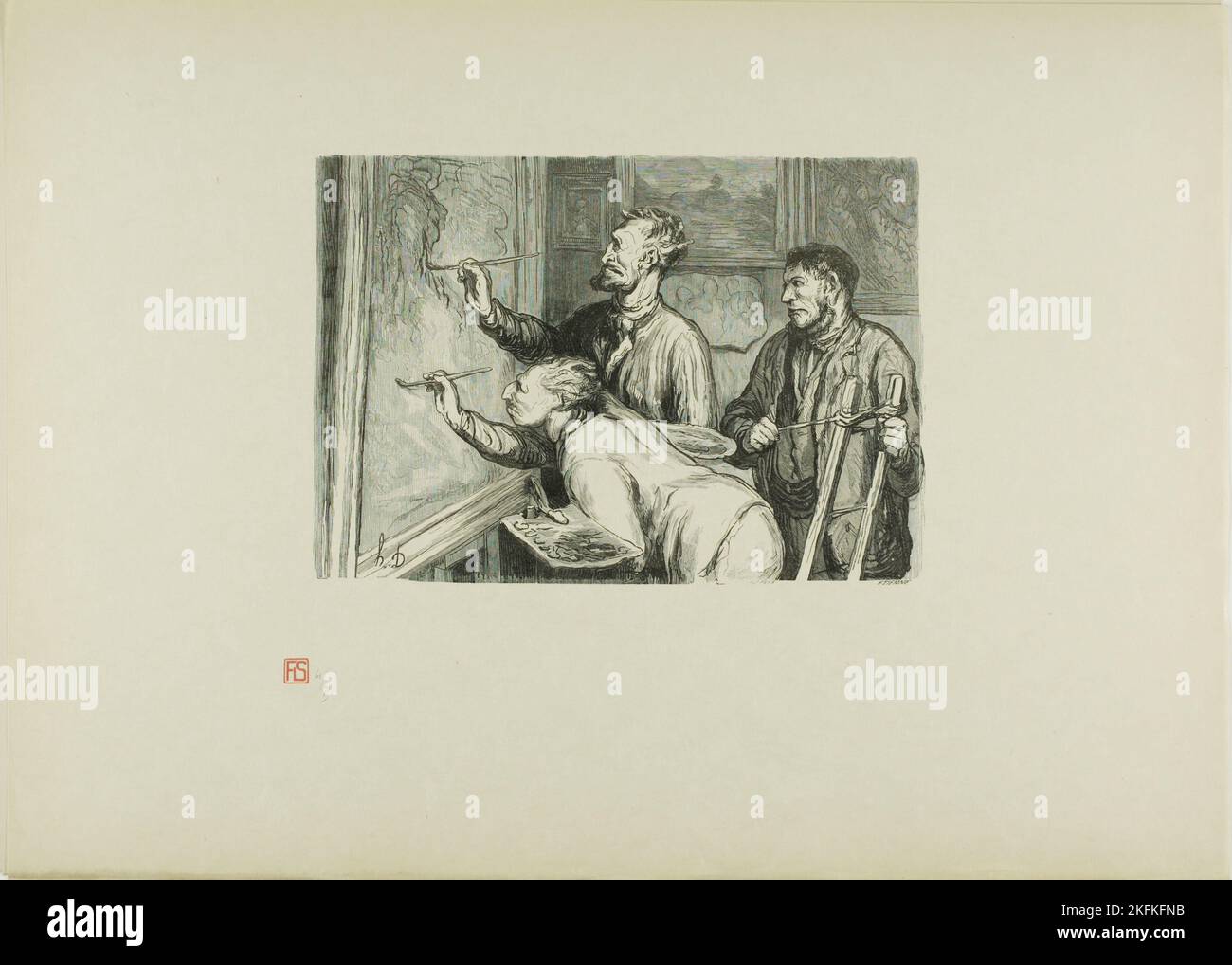 La mostra dei dipinti del 1868: Dandogli l'ultimo tocco, 1868, stampato 1920. Stampato da Fran&#xe7;ois Louis Schmied, pubblicato da Jules Meynial. Foto Stock