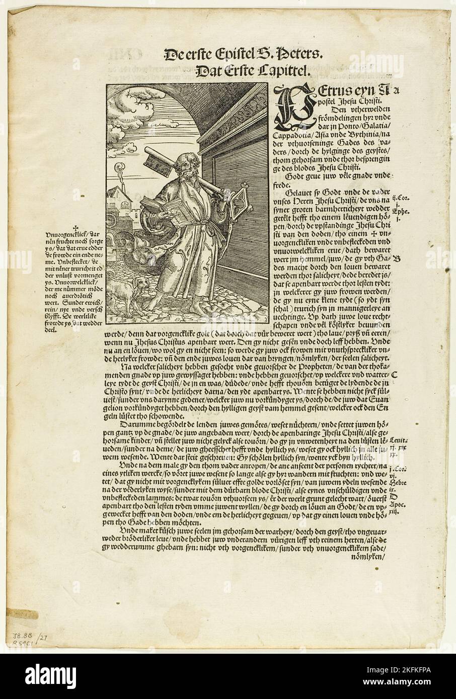 San Pietro da De Biblie vth der vthlegginge Doctoris Martini Luthers, placchetta 27 da tagli di legno da Libri del XVI secolo, 1534, assemblata in portafoglio da Max Geisberg, 1937. [De Biblie uth der uthlegginge Doctoris Martini Luthers]. Foto Stock