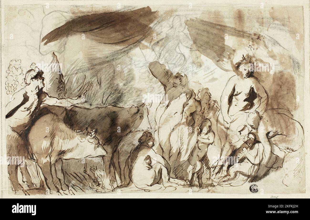Studio per la Sine Baccho et Cerere Friget Venere (recto); (Famiglia di Dario prima di Alessandro (verso)), n.d. Attribuito a Jacob Jordaens. Foto Stock
