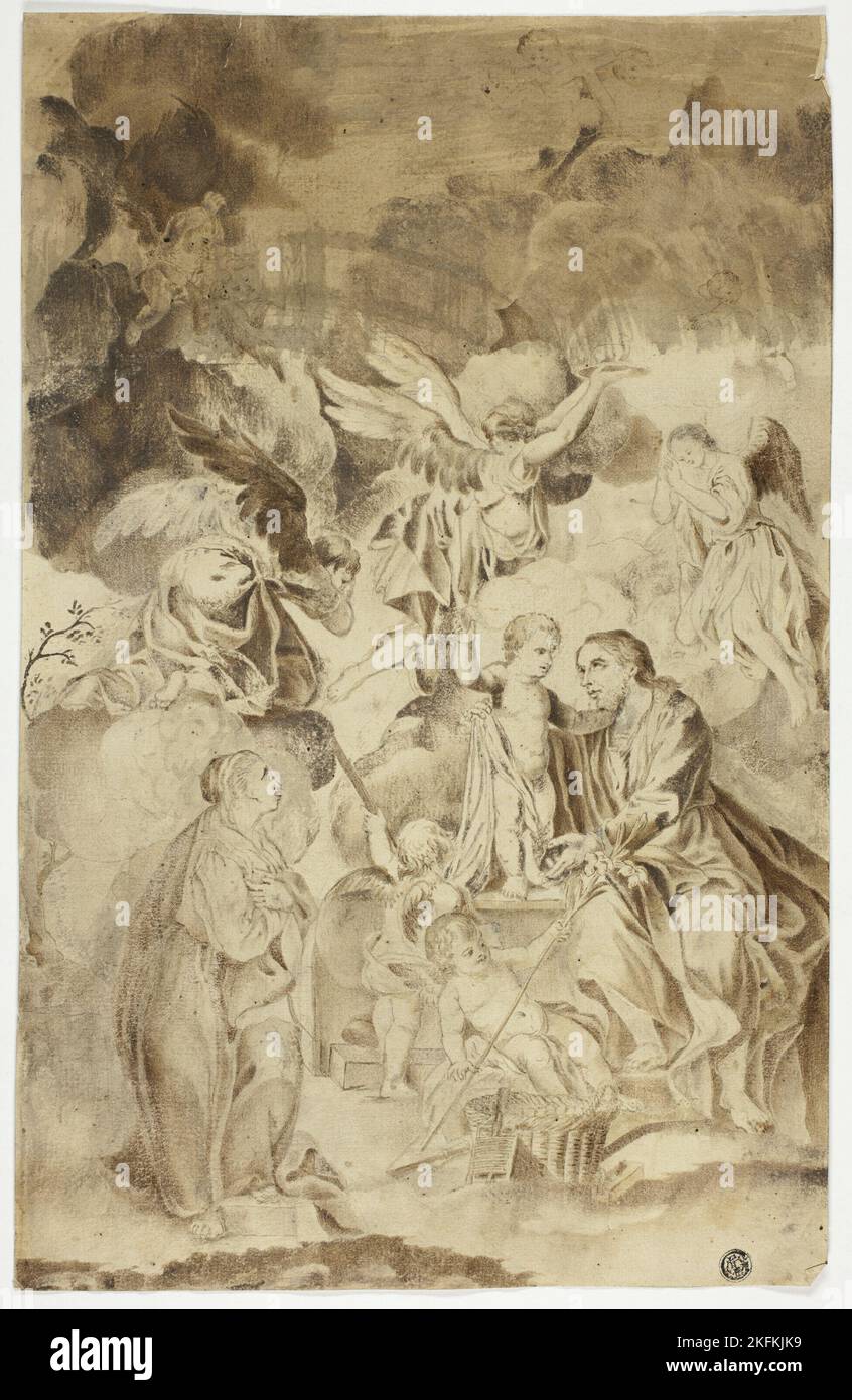 Santa donna che tiene la visione di Cristo Bambino e San Giuseppe, n.d. Attribuito a El Greco. Foto Stock