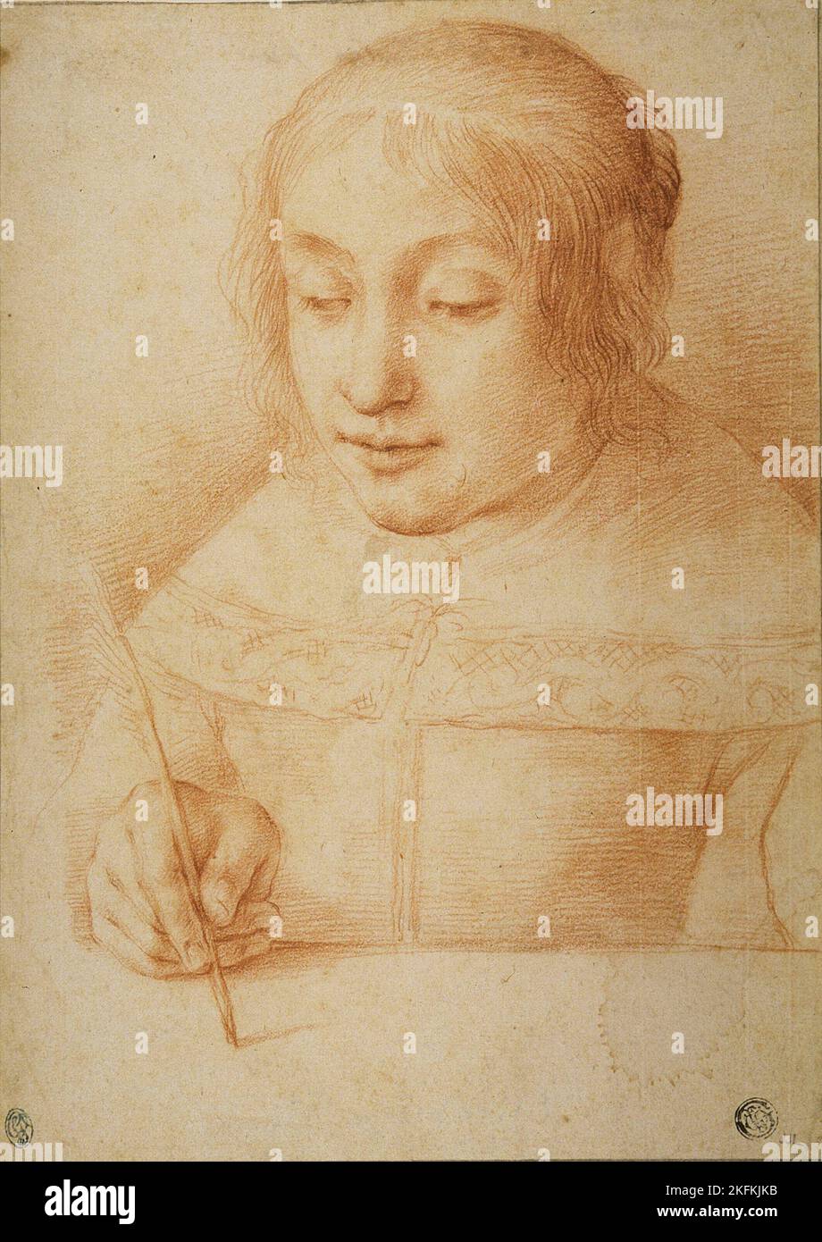 Giovane donna che scrive o che disegnano, n.d. Attribuito a Elisabetta Sirani. Foto Stock