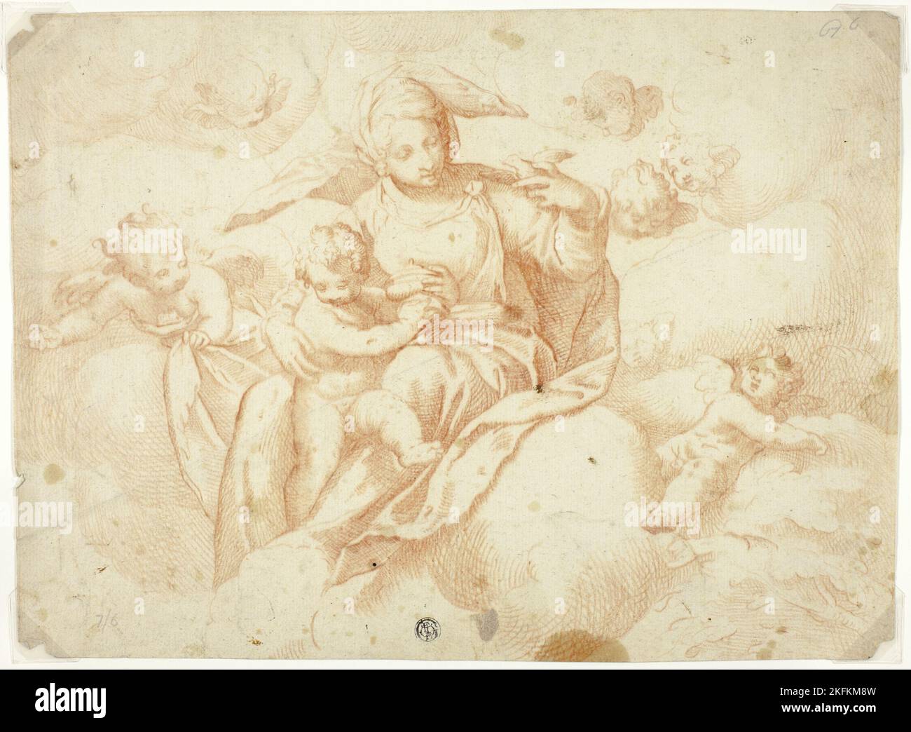 Vergine e Bambino seduti sulle nuvole, n.d. Foto Stock