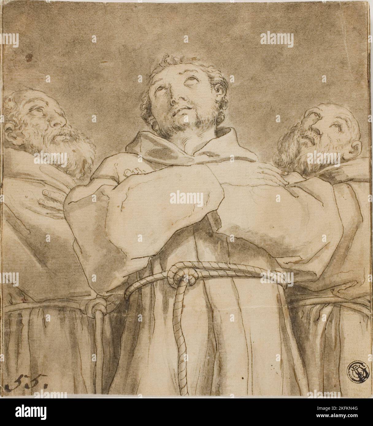 San Francesco d'Assisi, con due monaci del suo Ordine, dopo il 1611/12. Foto Stock