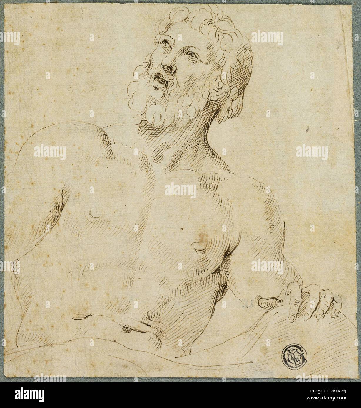 Schizzo a metà lunghezza dell'uomo con le orecchie (Giove?), 1540/60. Foto Stock
