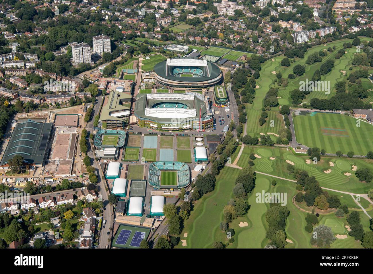 No 1 campo da tennis e centro presso l'All England e il Lawn Tennis and Croquet Club, Wimbledon, 2021. Foto Stock