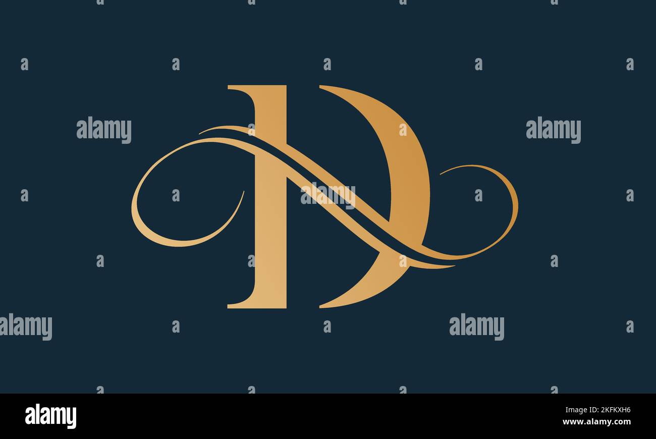 Modello con logo lettera d di lusso color oro. Design moderno e alla moda con logo lettera d di lusso. Modello vettoriale di disegno del logo Royal premium letter d. Illustrazione Vettoriale