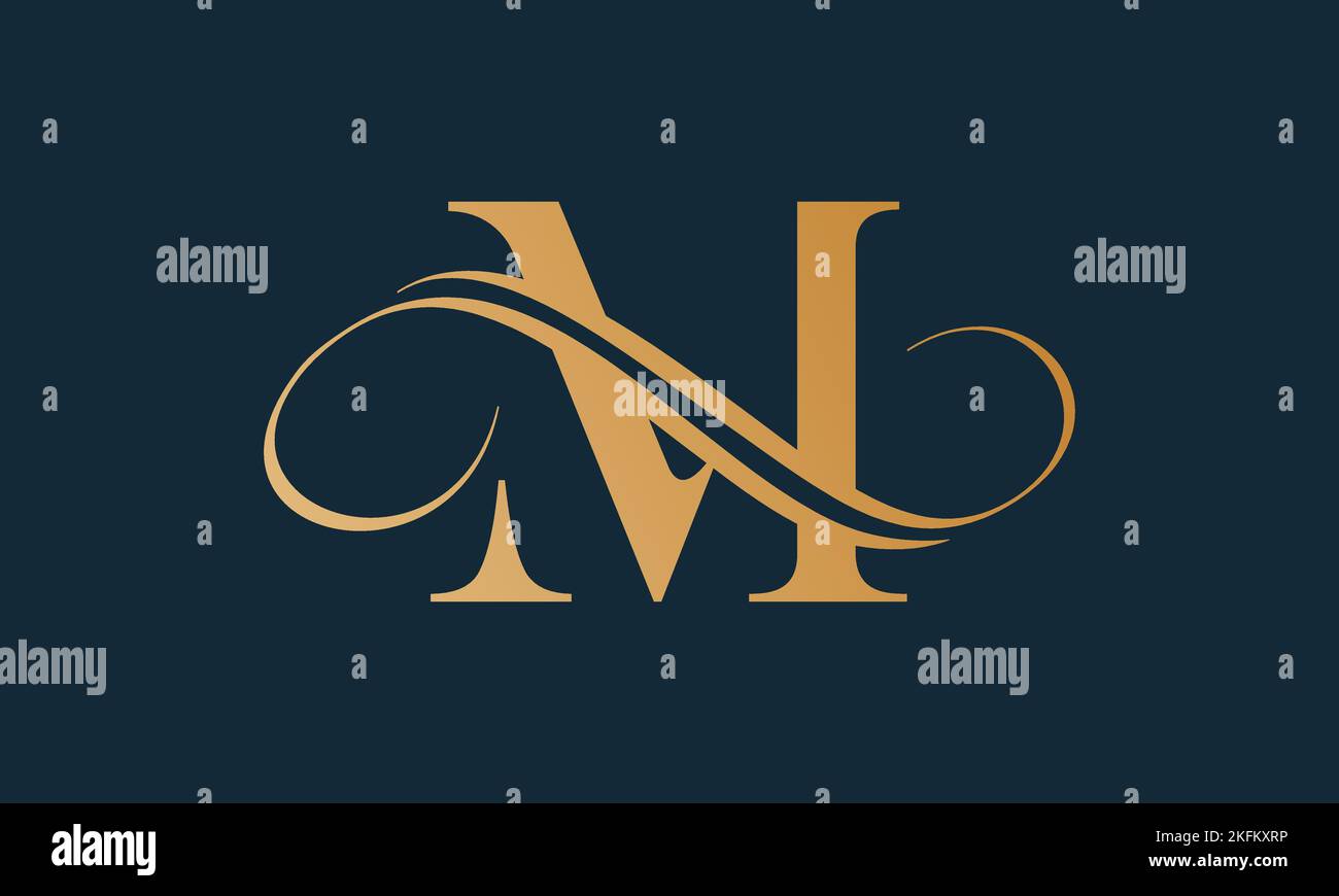 Modello con logo m di lusso in colore oro. Design moderno e alla moda con logo lettera m. Modello vettoriale con logo Royal premium lettera m. Illustrazione Vettoriale