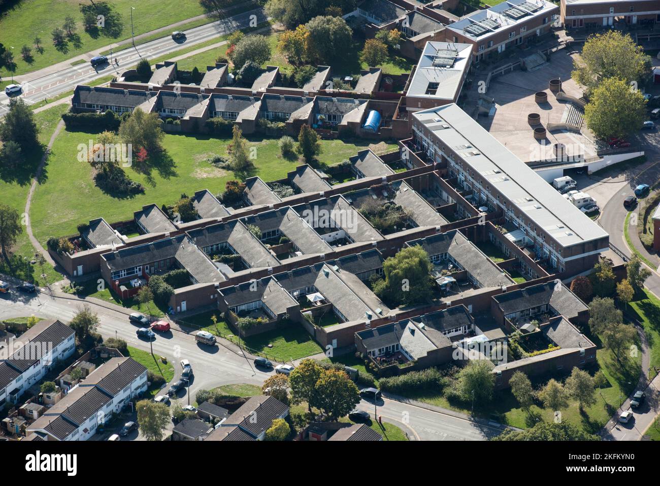Bishopsfield, nota anche come la Kasbah, una premiata tenuta di alloggi ad Harlow, Essex, 2018. Foto Stock