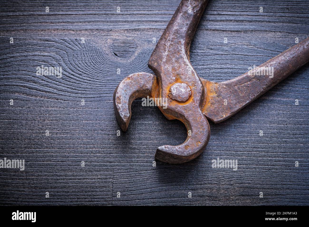 vista ravvicinata delle vecchie pinze. Foto Stock