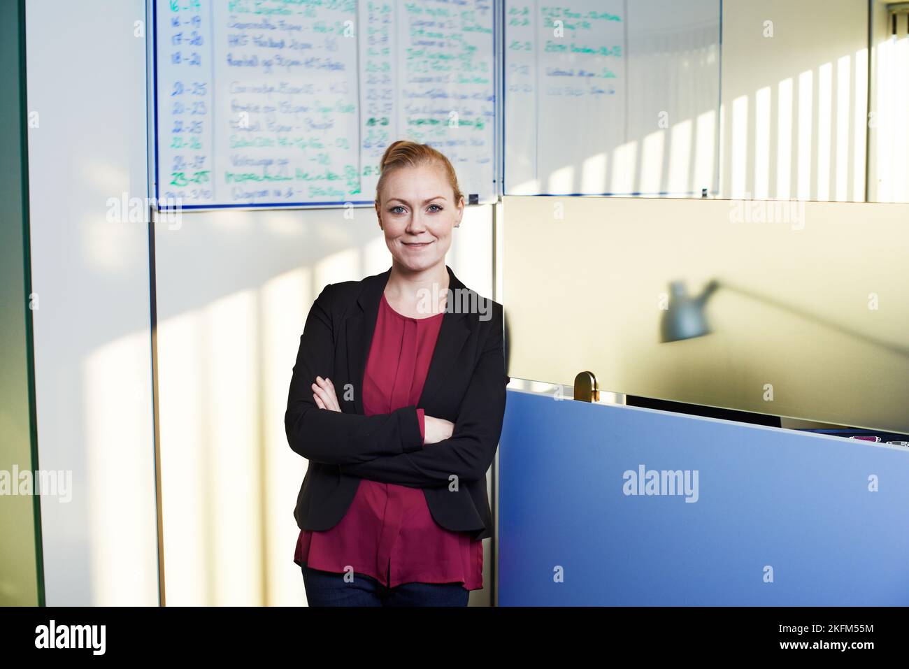 Shes ha ottenuto acumen di affari. Ritratto di una donna d'affari attraente in piedi con le braccia incrociate in ufficio. Foto Stock