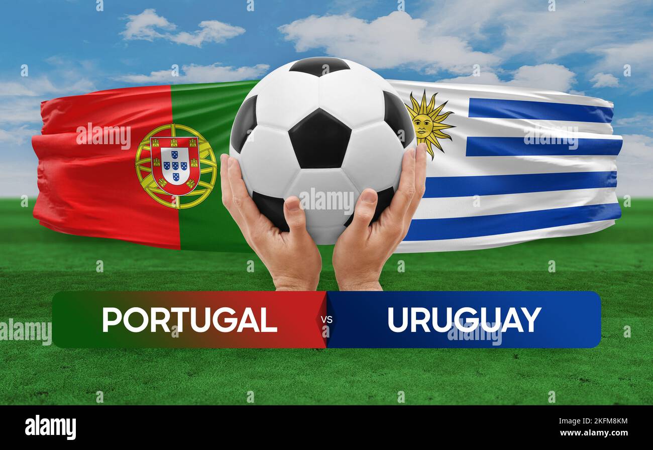 Portogallo vs Uruguay nazionale squadre calcio partita concetto di competizione. Foto Stock